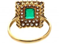 Art Deco 18ct Gold & Platinum Square Ring set with an Emerald & Diamonds