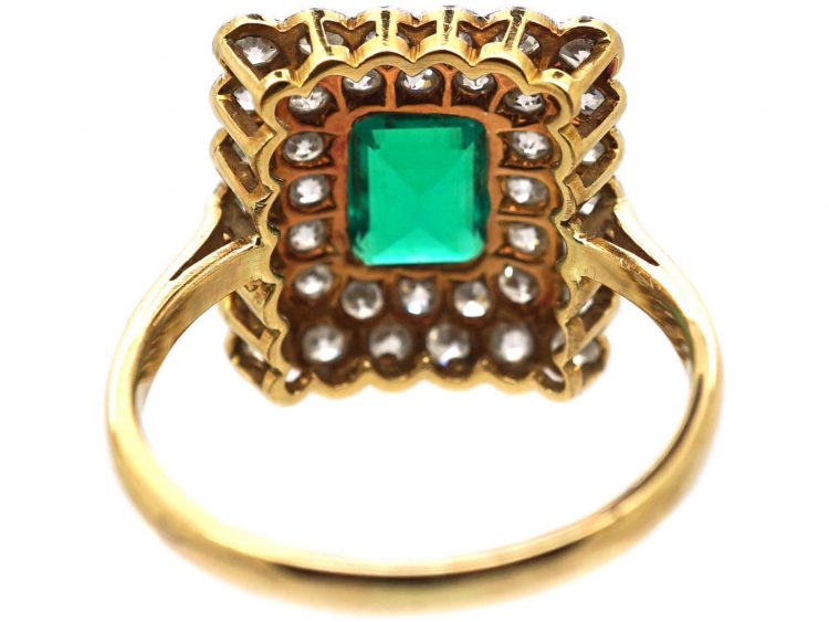 Art Deco 18ct Gold & Platinum Square Ring set with an Emerald & Diamonds