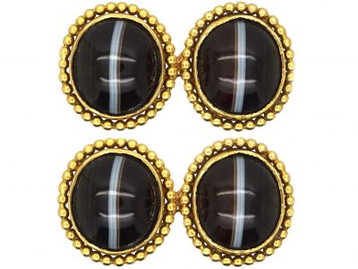 Victorian 18ct Gold Cufflinks set with Banded Sardonyx