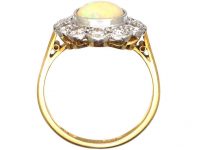 Edwardian 18ct Gold & Platinum, Opal & Diamond Cluster Ring