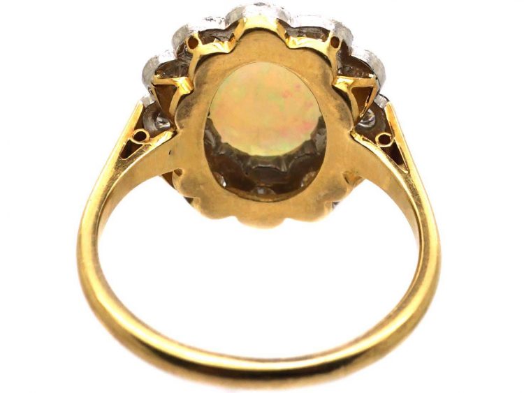 Edwardian 18ct Gold & Platinum, Opal & Diamond Cluster Ring