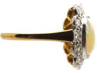 Edwardian 18ct Gold & Platinum, Opal & Diamond Cluster Ring