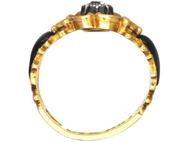 Georgian 18ct Gold & Black Enamel Mourning Ring set with a Diamond