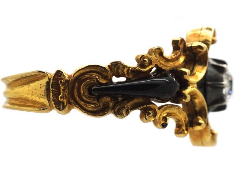 Georgian 18ct Gold & Black Enamel Mourning Ring set with a Diamond