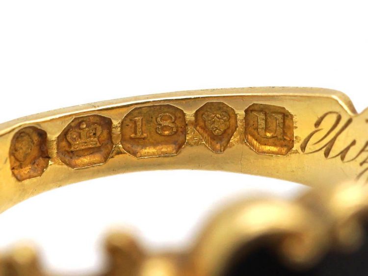 Georgian 18ct Gold & Black Enamel Mourning Ring set with a Diamond