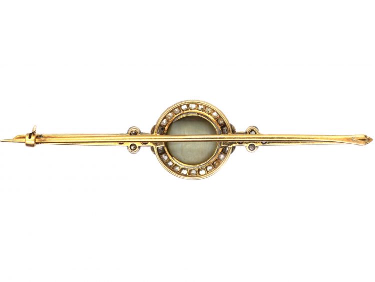 Art Deco 18ct White Gold, Cat's Eye Chrysoberyl & Diamond Brooch
