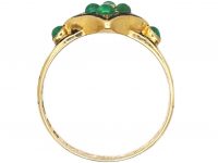 Early Victorian 18ct Gold & Black Enamel Mourning Ring set with Cabochon Emeralds & a Diamond