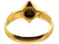Early Victorian 18ct Gold & Black Enamel Mourning Ring set with Cabochon Emeralds & a Diamond