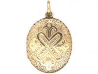 Victorian 15ct Gold Oval Engraved Locket with Heart Cartouche