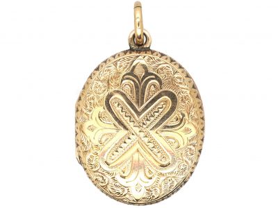 Victorian 15ct Gold Oval Engraved Locket with Heart Cartouche