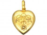 Edwardian 15ct Gold Heart Shaped Pendant with Etruscan Work Detail