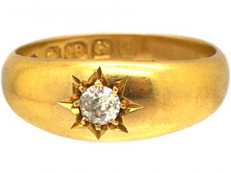 Edwardian 18ct Gold Gypsy Ring set with a Diamond