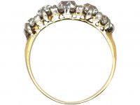Early Victorian 18ct Gold & Silver Five Stone Old Mine Cut Diamond Ring with Diamond Points