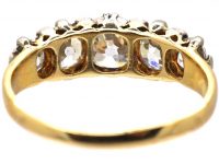 Early Victorian 18ct Gold & Silver Five Stone Old Mine Cut Diamond Ring with Diamond Points