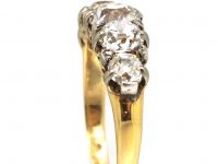 Early Victorian 18ct Gold & Silver Five Stone Old Mine Cut Diamond Ring with Diamond Points