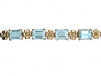 Retro 18ct Gold Panel Bracelet set with Rectangular Cut Aquamarines