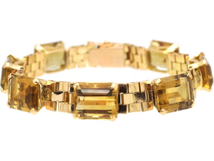 Retro 14ct Gold Bracelet set with Citrines