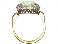 Edwardian 18ct Gold, Opal & Diamond Cluster Ring with Diamond Set Shoulders