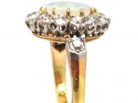 Edwardian 18ct Gold, Opal & Diamond Cluster Ring with Diamond Set Shoulders