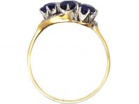 Edwardian 18ct Gold & Platinum, Three Stone Sapphire & Diamond Crossover Ring