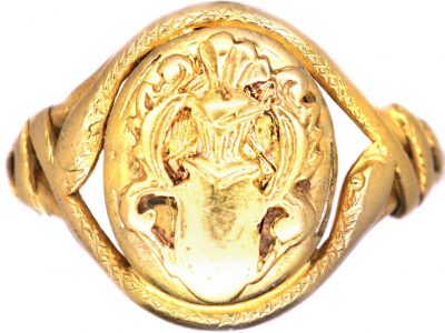 Victorian 15ct Gold Signet Ring with Armorial & Snake Detail