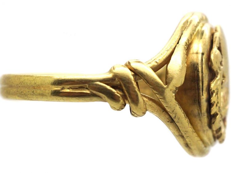 Victorian 15ct Gold Signet Ring with Armorial & Snake Detail