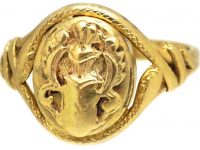 Victorian 15ct Gold Signet Ring with Armorial & Snake Detail