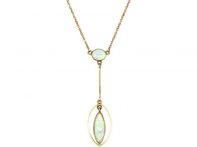 Edwardian 15ct Gold Necklace set with Two Opals
