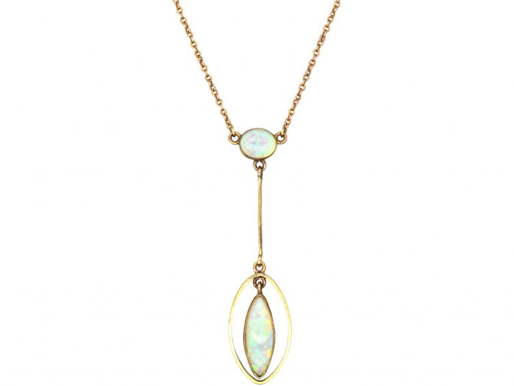 Edwardian 15ct Gold Necklace set with Two Opals