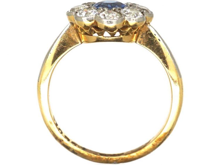 Edwardian 18ct Gold & Platinum, Sapphire & Diamond Cluster Ring