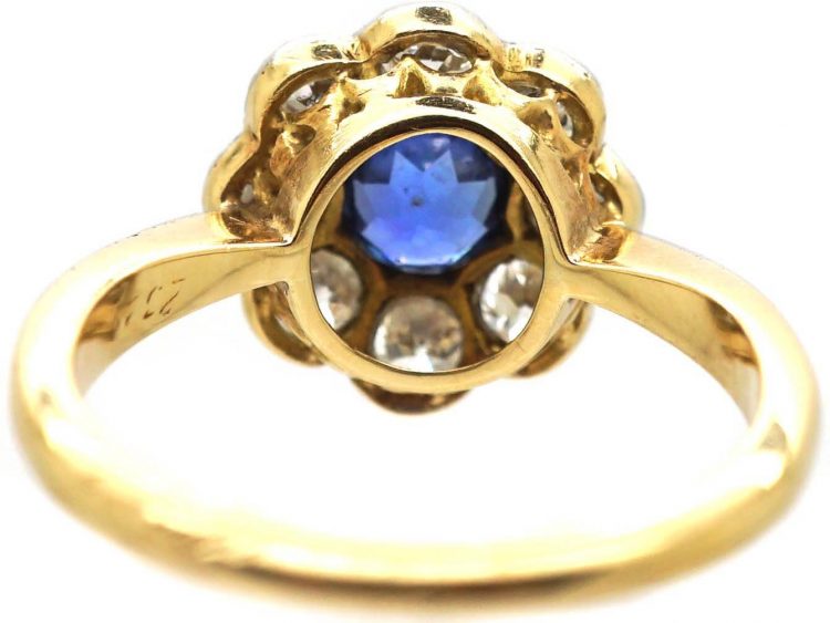 Edwardian 18ct Gold & Platinum, Sapphire & Diamond Cluster Ring
