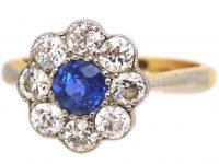 Edwardian 18ct Gold & Platinum, Sapphire & Diamond Cluster Ring