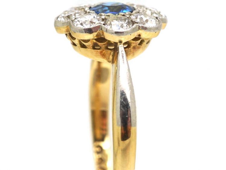Edwardian 18ct Gold & Platinum, Sapphire & Diamond Cluster Ring