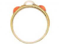 Victorian 18ct Gold, Coral & Pearl Ring
