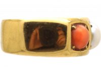 Victorian 18ct Gold, Coral & Pearl Ring