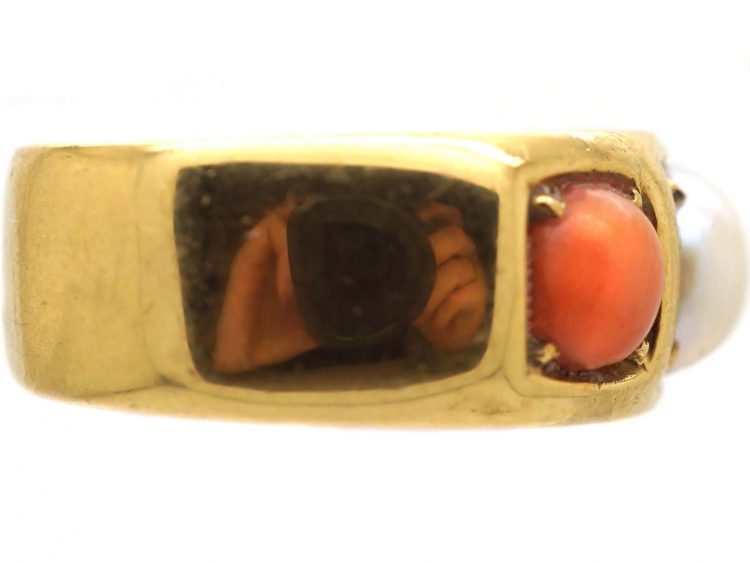 Victorian 18ct Gold, Coral & Pearl Ring