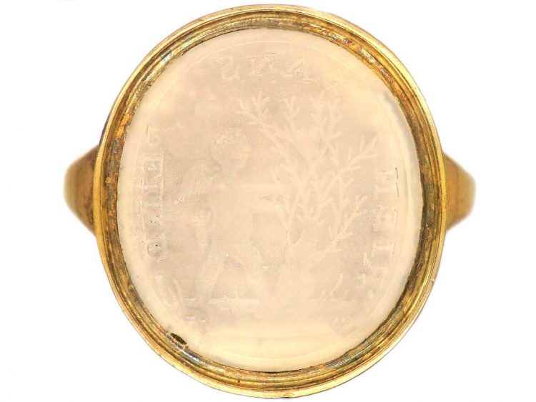 Georgian 15ct Gold Rebus Ring of a Cherub & Willow Tree