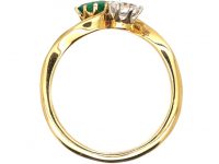 Edwardian 18ct Gold, Emerald & Diamond Crossover Ring