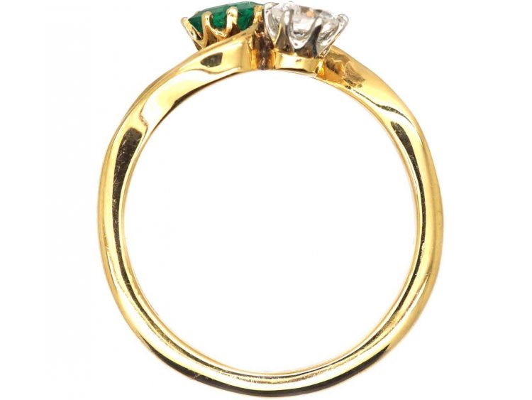Edwardian 18ct Gold, Emerald & Diamond Crossover Ring