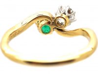Edwardian 18ct Gold, Emerald & Diamond Crossover Ring
