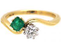Edwardian 18ct Gold, Emerald & Diamond Crossover Ring