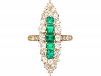 Victorian 18ct Gold, Emerald & Diamond Large Marquise Ring