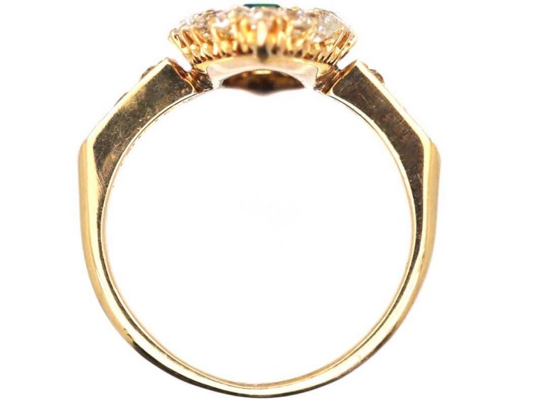 Victorian 18ct Gold, Emerald & Diamond Large Marquise Ring