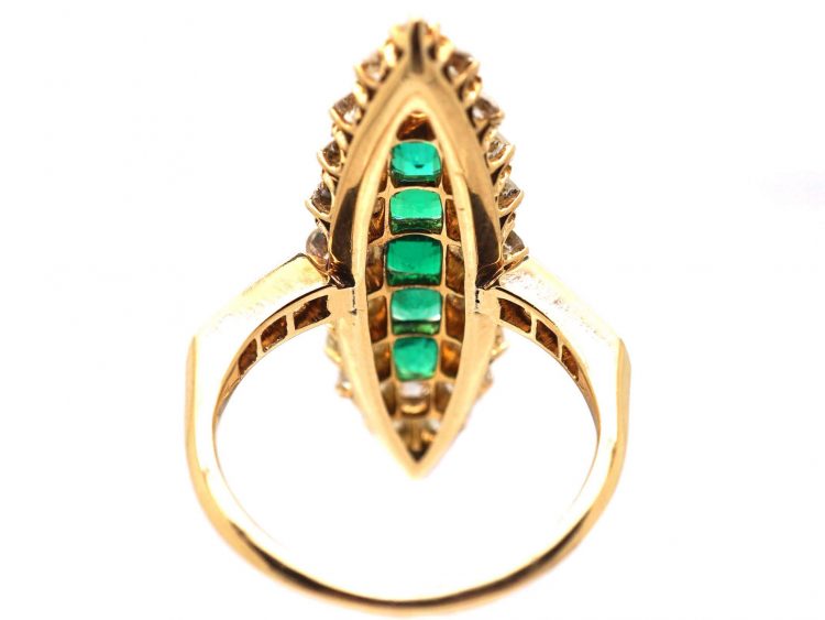 Victorian 18ct Gold, Emerald & Diamond Large Marquise Ring