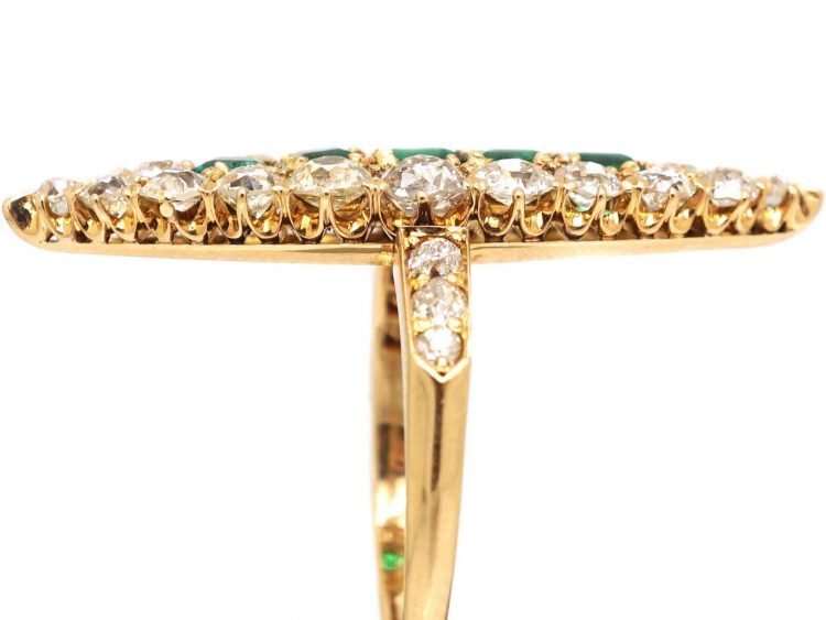 Victorian 18ct Gold, Emerald & Diamond Large Marquise Ring