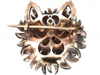 Victorian Dog's Head Brooch set with Diamonds with Enamel Tongue & Glass Eyes