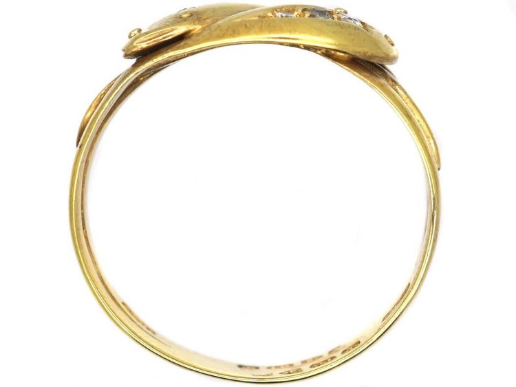 Edwardian 18ct Gold Double Snake Ring set with Diamonds