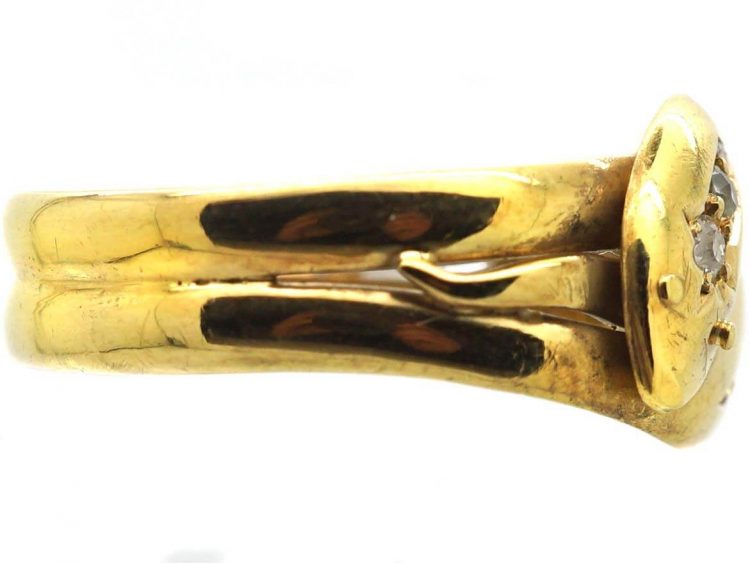 Edwardian 18ct Gold Double Snake Ring set with Diamonds