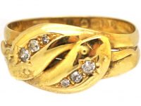 Edwardian 18ct Gold Double Snake Ring set with Diamonds