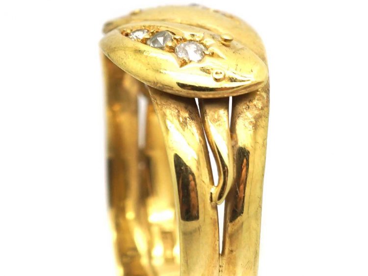 Edwardian 18ct Gold Double Snake Ring set with Diamonds